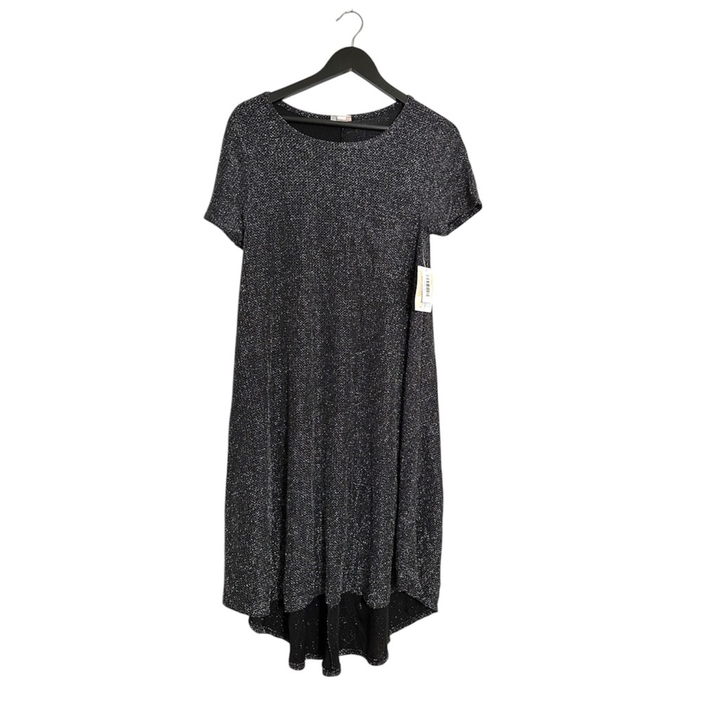 NWT LuLaRoe Carly Black Silver Metallic Shimmer High-Low Dress Holiday Small